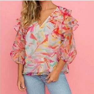 CROSBY by Mollie Burch Knox Ruffled Organza Blouse in Water Lillies